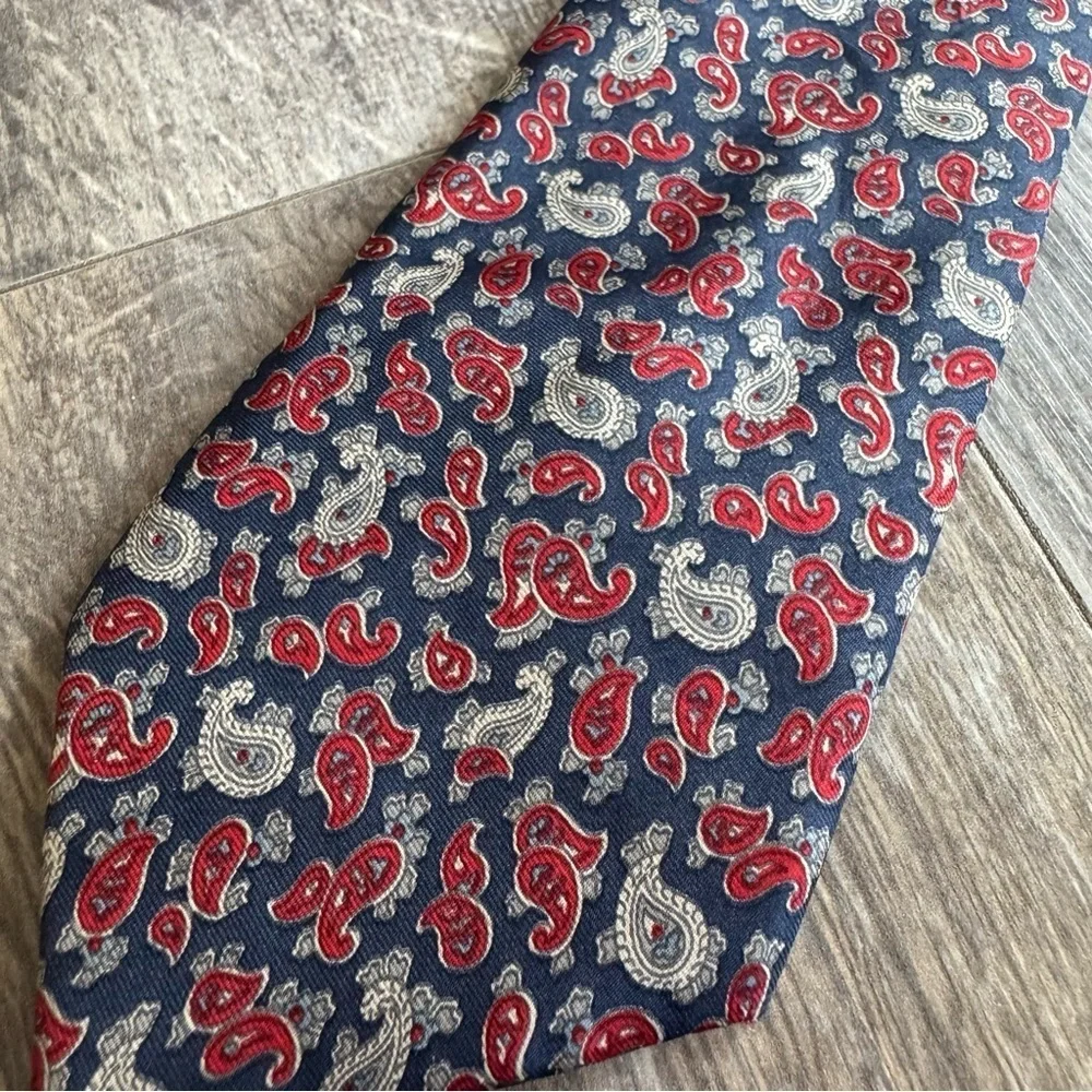 Vintage Christian Dior Paisley Navy and Red Silk Tie